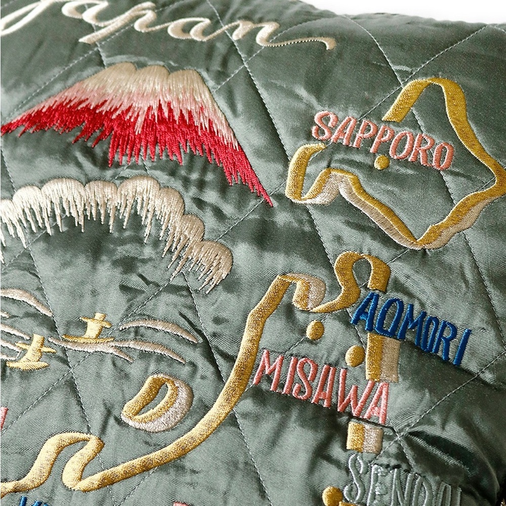 RARE Kapital Rayon Satin Quilting Japan Pillow Bomber Jacket Olive - Picture 3 of 11